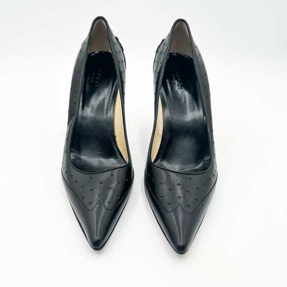 Gucci Interlocking GG Pointed Toe Black Leather Heels Pumps Size 8.5 - Picture 6 of 16